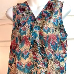 NWT Women's feathered ruffled sleeveless blouse L